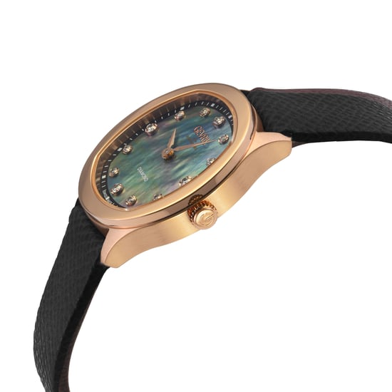 Gevril Women's Morcote Swiss Diamond Watch, 316L SS/IPRG Case, Black MOP, Black Handmade Italian Leather Strap - Image 3