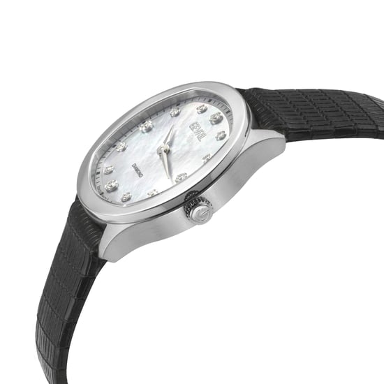 Gevril Women's Morcote Swiss Diamond Watch, 316L SS Case, White MOP, Black Handmade Italian Leather Strap - Image 3