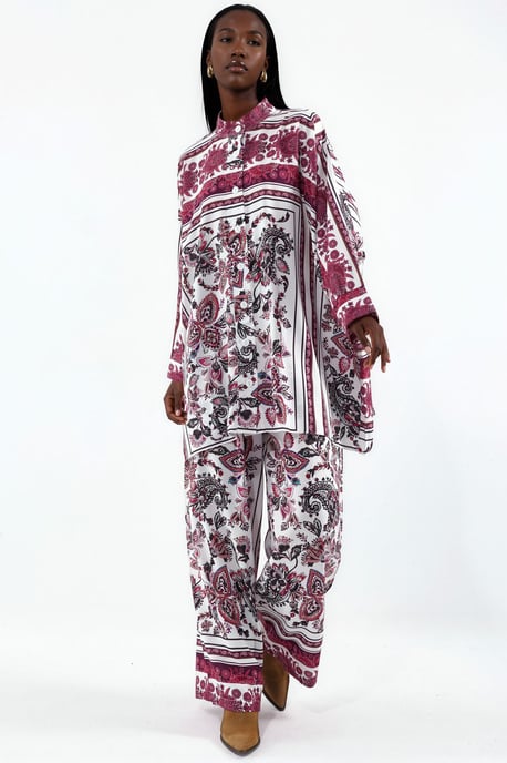Geprinte V-hals Blouse en Wijde Pantalon Set - Image 1