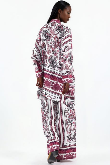Geprinte V-hals Blouse en Wijde Pantalon Set - Image 2
