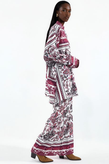 Geprinte V-hals Blouse en Wijde Pantalon Set - Image 3