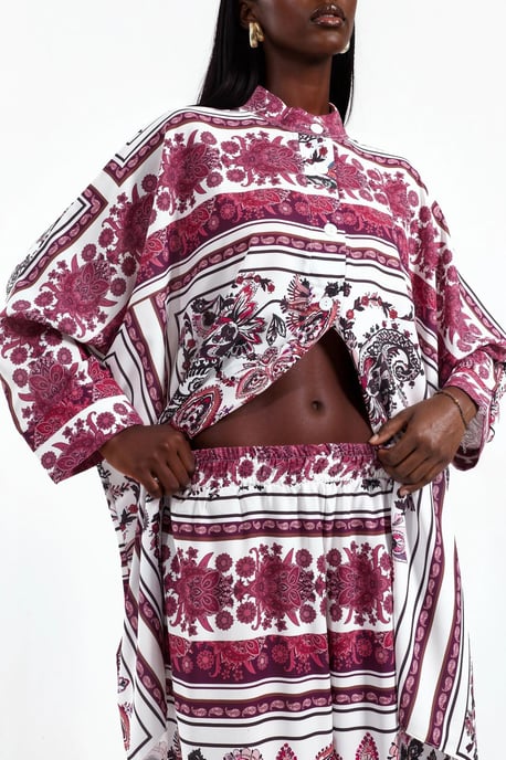 Geprinte V-hals Blouse en Wijde Pantalon Set - Image 4