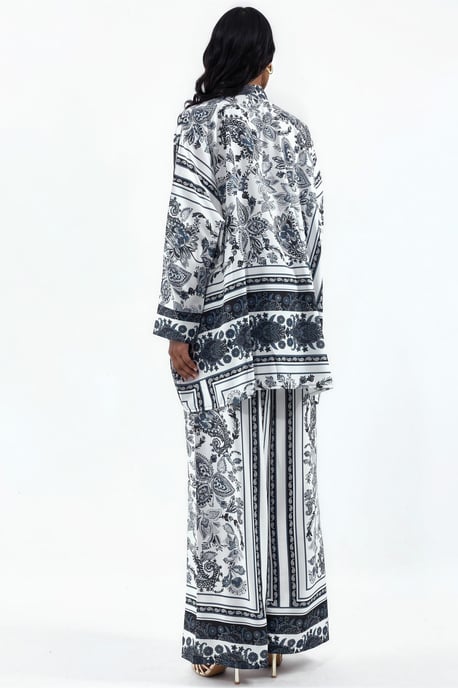 Gepatternde V-hals Blouse en Wijde Pantalon Set - Image 3