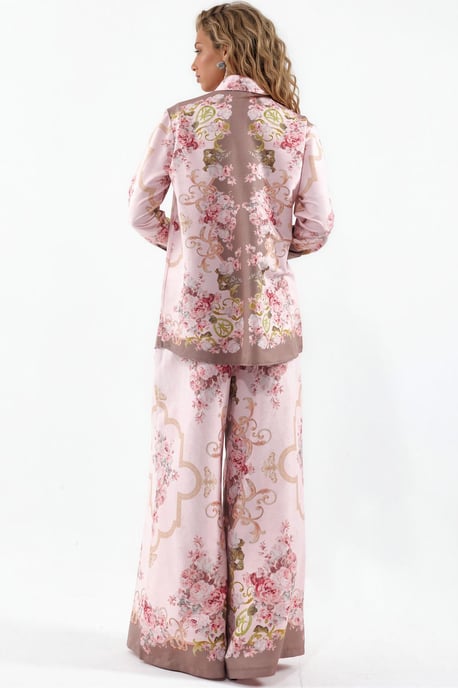 Bloemige Satijnen Shirt En Wijde Pantalon Set - Image 3