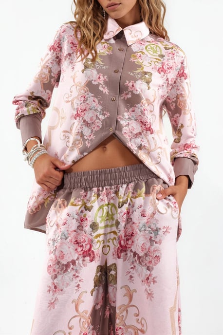 Bloemige Satijnen Shirt En Wijde Pantalon Set - Image 4