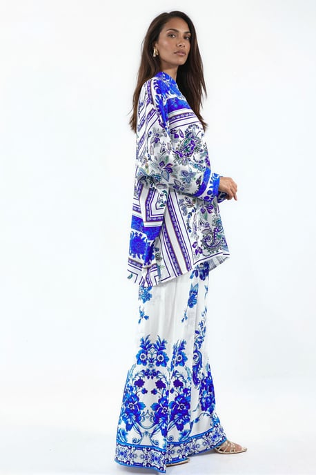 Patroon V-hals Blouse en Wijde Broek Set - Image 2