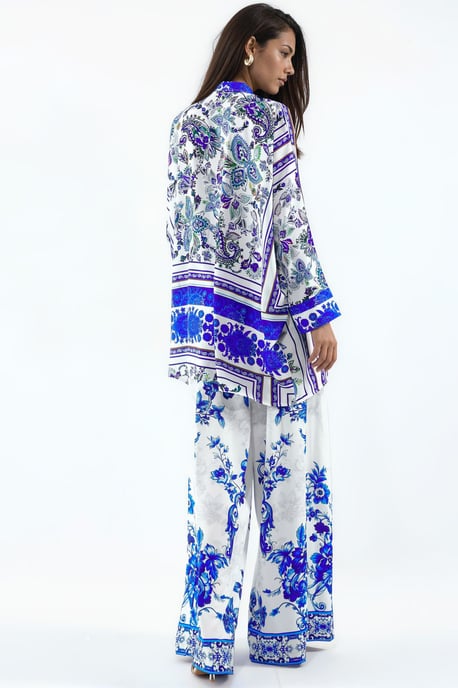 Patroon V-hals Blouse en Wijde Broek Set - Image 3