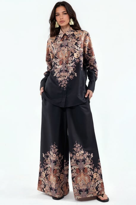 Floral Cotton-viscose Blouse And Wide-leg Trousers Set - Image 1