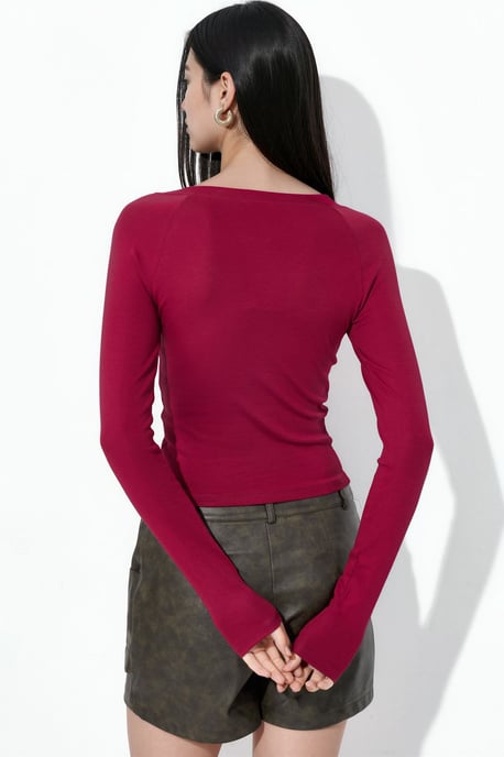 V-Neck Long Sleeve Fitted Blouse - Image 3