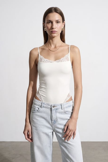 Lace Sleeveless Slim-fit Bodysuit Blouse - Image 3