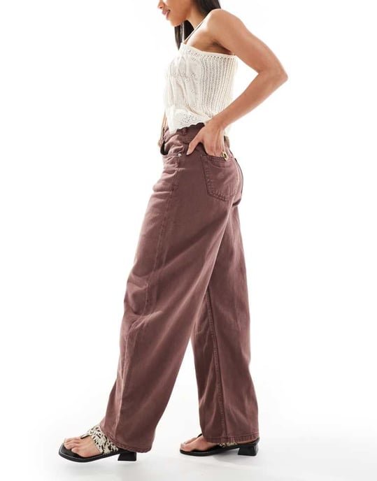 ASOS DESIGN högmidjade barrel leg jeans i choklad - Image 2