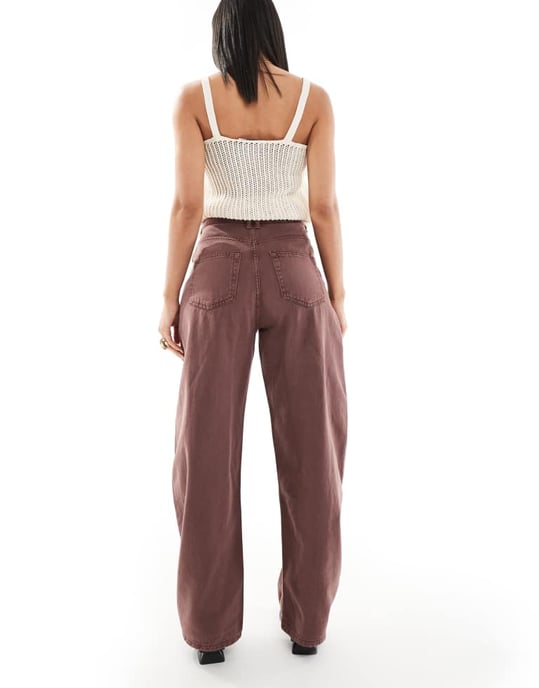 ASOS DESIGN högmidjade barrel leg jeans i choklad - Image 3