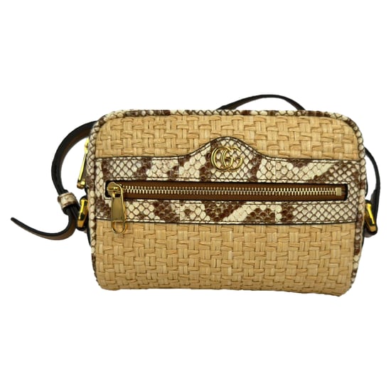 Gucci Mini Ophidia Watersnake Accent Crossbody Bag in Beige Raffia - Image 1