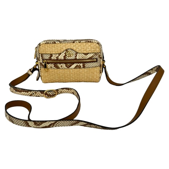 Gucci Mini Ophidia Watersnake Accent Crossbody Bag in Beige Raffia - Image 3