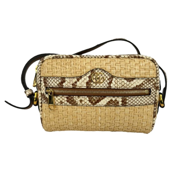 Gucci Mini Ophidia Watersnake Accent Crossbody Bag in Beige Raffia - Image 4