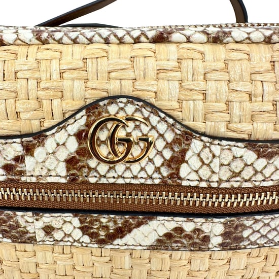 Gucci Mini Ophidia Watersnake Accent Crossbody Bag in Beige Raffia - Image 5