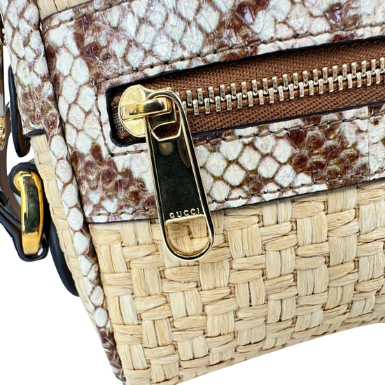 Gucci Mini Ophidia Watersnake Accent Crossbody Bag in Beige Raffia - Image 6