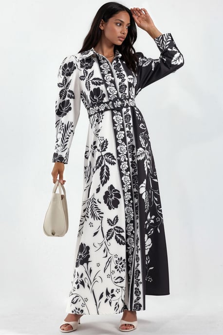Floral Belted Maxi Shirt Dress - Image 1