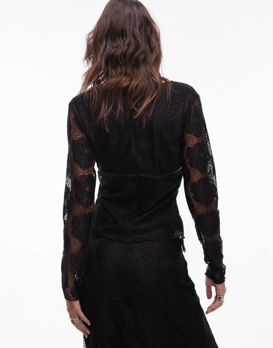 Resume v neck long sleeve lace top with bow detail co-ord - Image 2