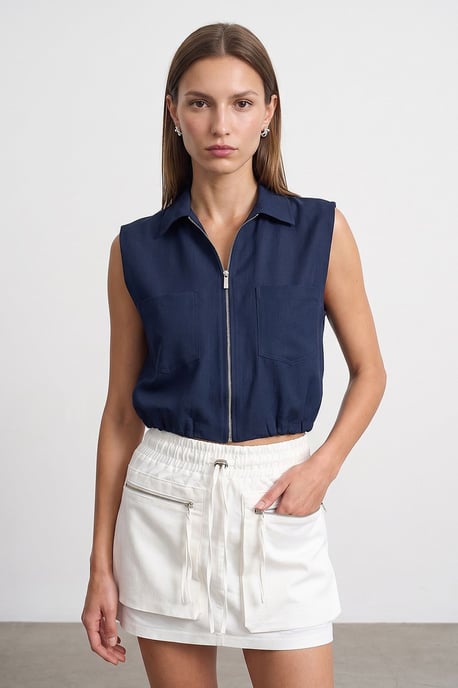 Women's Cropped Sleeveless Shirt With Zip - Image 1