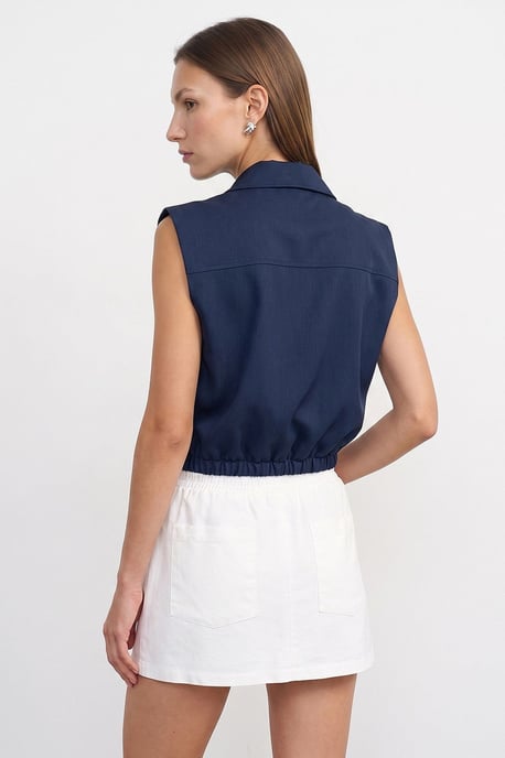 Women's Cropped Sleeveless Shirt With Zip - Image 2