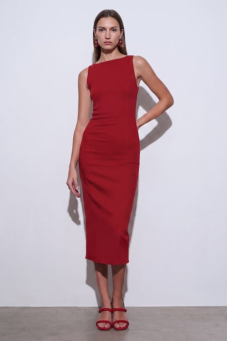 Sleeveless Midi Bodycon Dress With Slit - Image 1