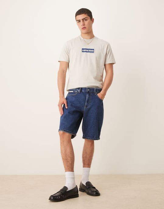 Calvin Klein Jeans vanliga denimshorts i mörk tvätt - Image 4
