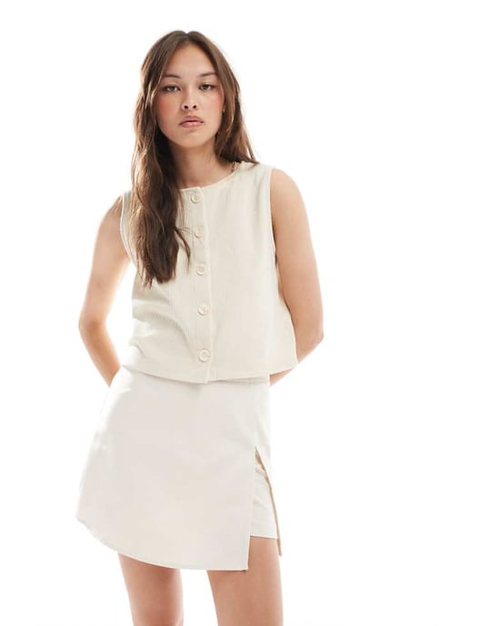 Pimkie linen blend wrap skort in beige - Image 2