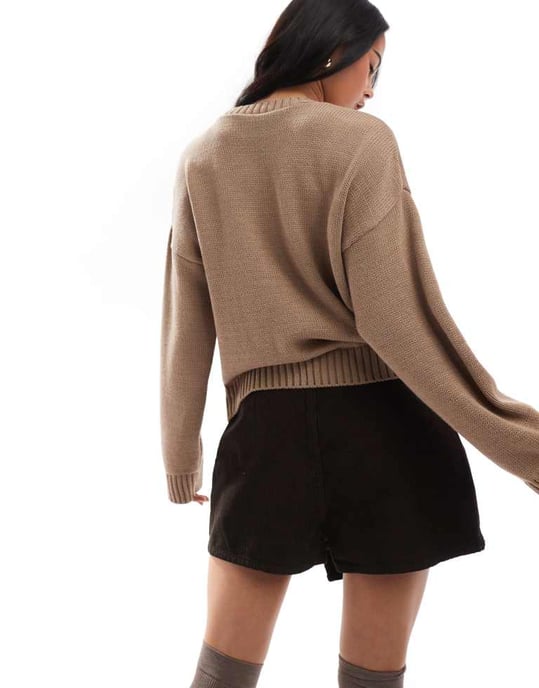 Miss Selfridge chokladbrun wrapdetaljade kord kjolshorts - Image 3