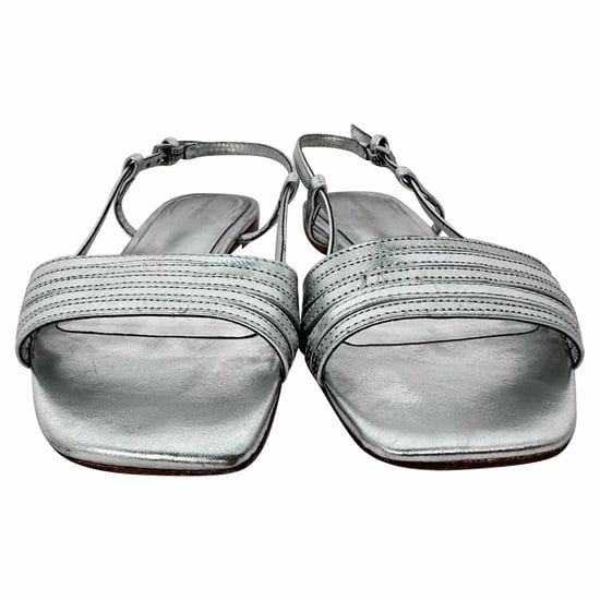 Reformation Millie Lattice platta sandaler i silverfärgat läder - Image 2