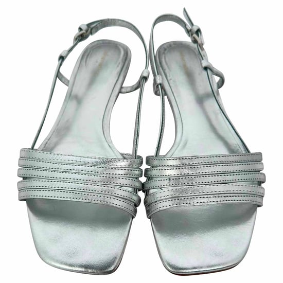 Reformation Millie Lattice platta sandaler i silverfärgat läder - Image 3