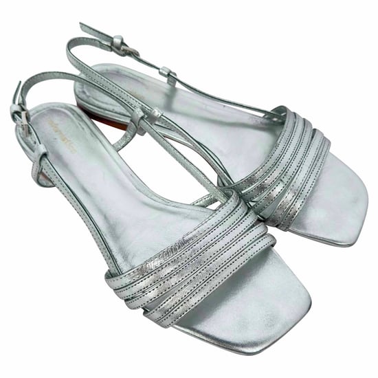 Reformation Millie Lattice platta sandaler i silverfärgat läder - Image 5