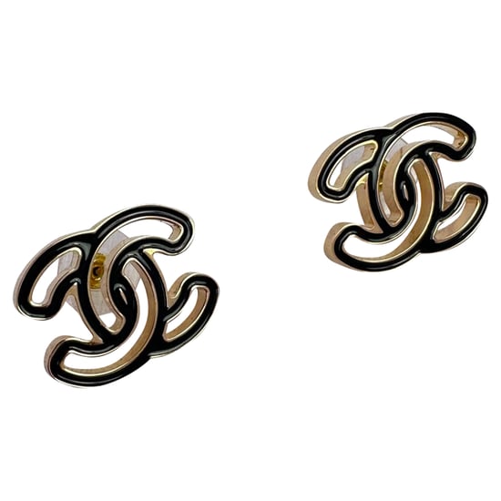 Chanel CC emaille oorknopjes in zwarte hars - Image 3