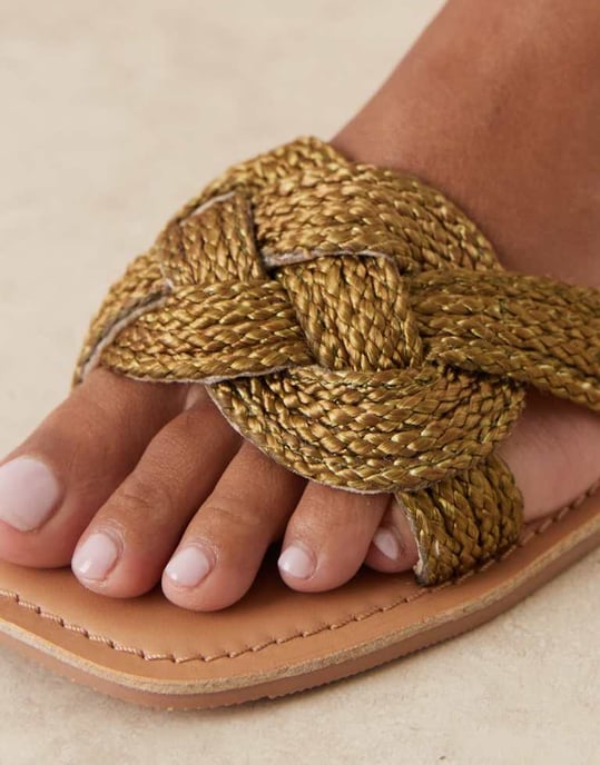 ASOS DESIGN Flora vävd mule sandal i khaki - Image 3