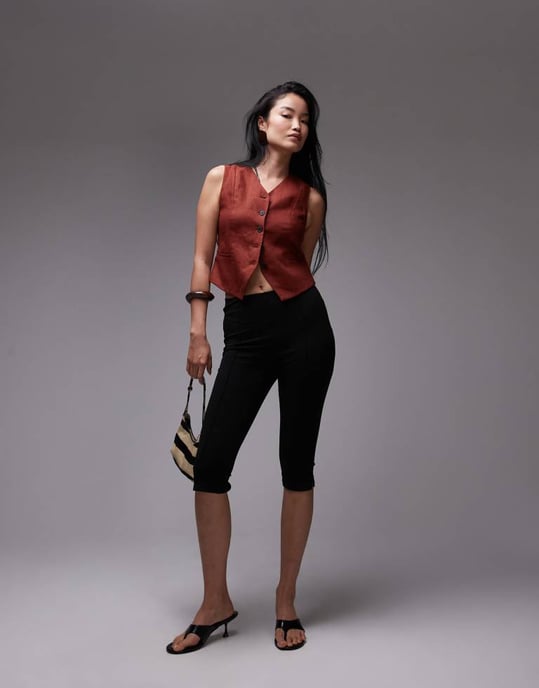 & Other Stories fitted linen waistcoat in rust red - Image 2