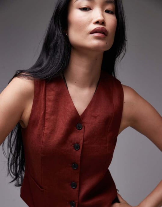 & Other Stories fitted linen waistcoat in rust red - Image 3