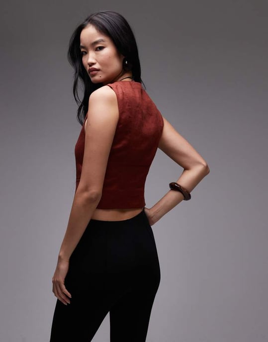 & Other Stories fitted linen waistcoat in rust red - Image 4