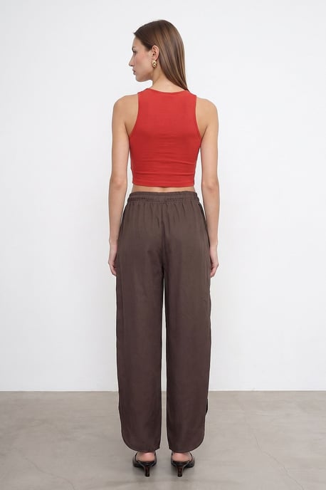 Vrouwen Tencel Wijde Pijpen Crepe Broek met Splits - Image 2