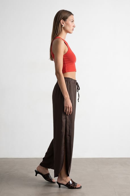 Vrouwen Tencel Wijde Pijpen Crepe Broek met Splits - Image 4