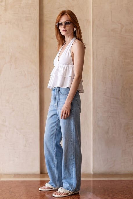Halterneck Poplin Blouse With Ruffle Detail - Image 1