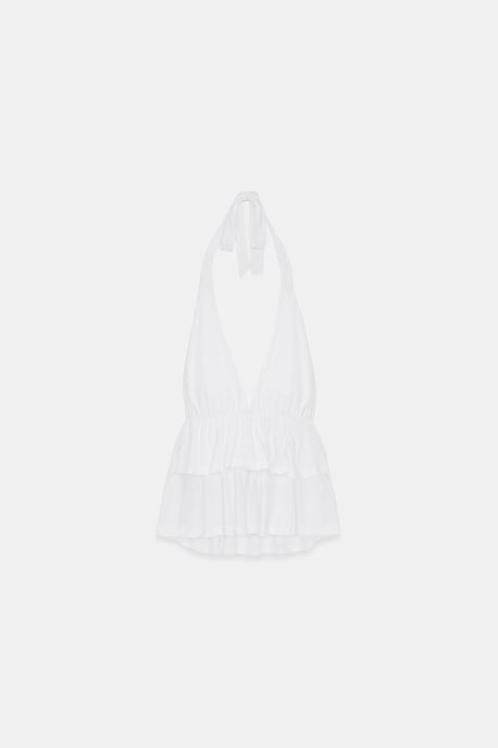 Halterneck Poplin Blouse With Ruffle Detail - Image 6