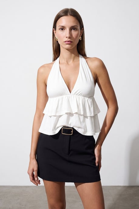 Halterneck Poplin Blouse With Ruffle Detail - Image 3