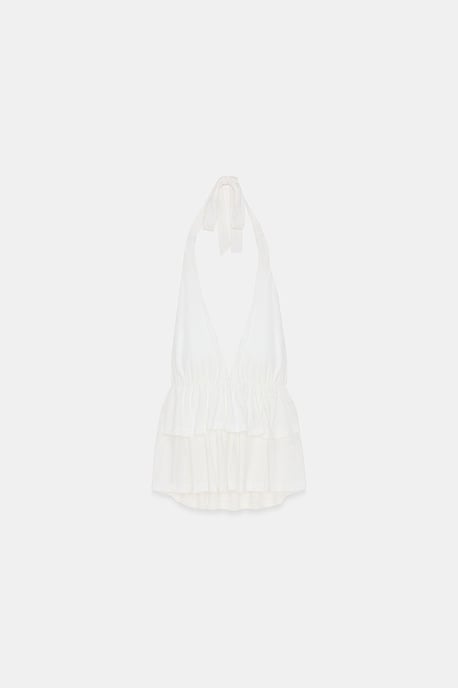 Halterneck Poplin Blouse With Ruffle Detail - Image 5