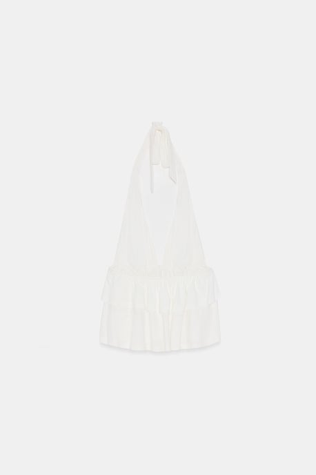 Halterneck Poplin Blouse With Ruffle Detail - Image 6