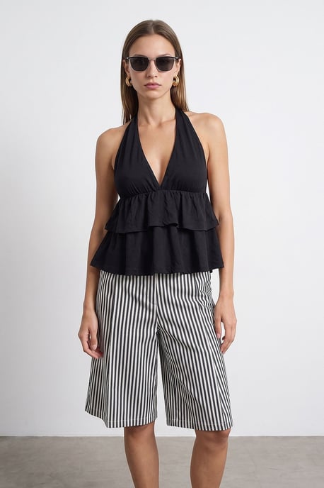 Halterneck Poplin Blouse With Ruffle Detail - Image 3