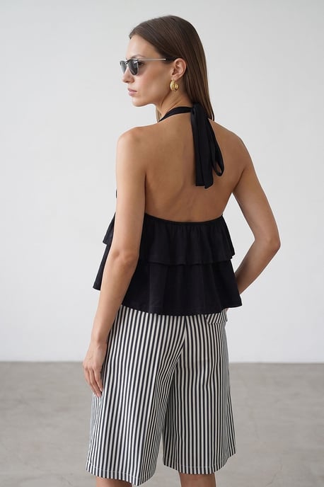 Halterneck Poplin Blouse With Ruffle Detail - Image 4