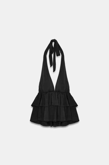 Halterneck Poplin Blouse With Ruffle Detail - Image 6