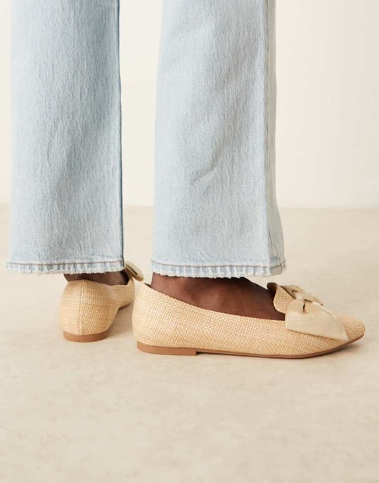 ASOS DESIGN Bred Passform Lake Bows spetsskor i naturlig raffia - Image 2