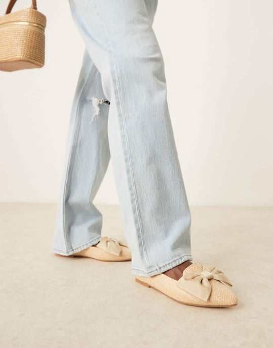ASOS DESIGN Bred Passform Lake Bows spetsskor i naturlig raffia - Image 3