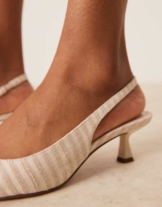ASOS DESIGN Stroll slingback medelhöga klackskor i naturlig rand - Image 4